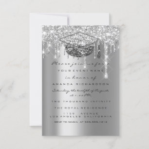 Spark Glitter Drip Silver Grey Graduate Party Invitation