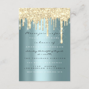 Spark Glitter Drips Gold Teal Bridal Sweet 16th Invitation