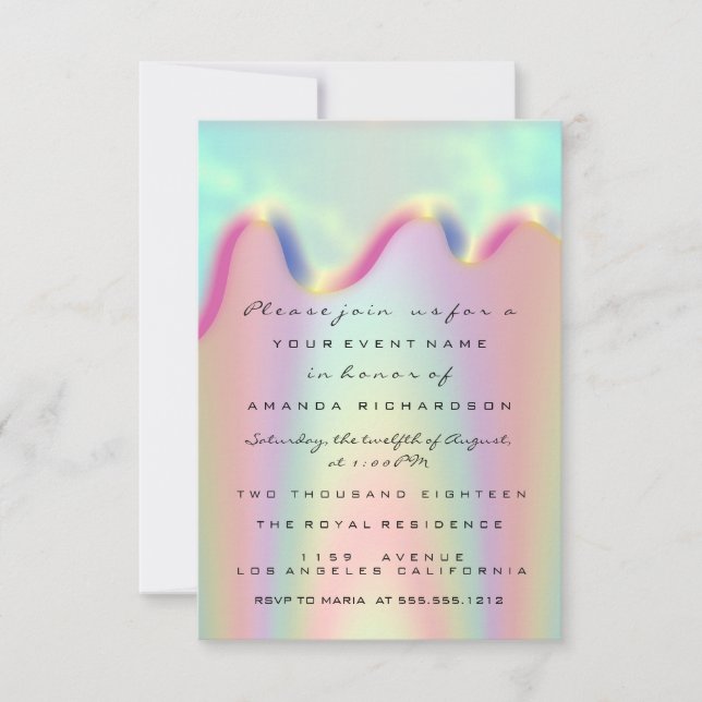 Spark Glitter Drips Holographic Bridal Sweet 16th Invitation (Front)