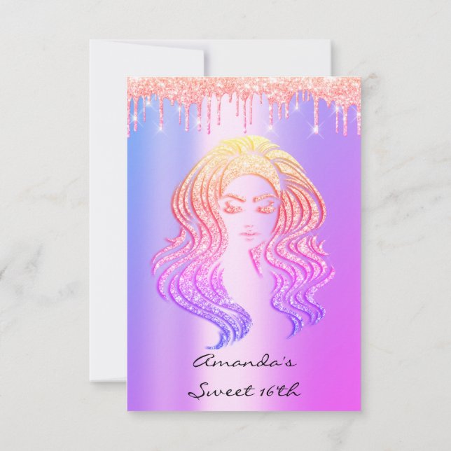 Spark Glitter Drips Pink Sweet 16th 15th Mermaid Invitation (Back)