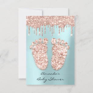 Spark Glitter Drips Rose Baby Shower Feet Invitation