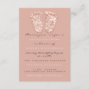 Spark Glitter Drips Rose Baby Shower Girl Boy Feet Invitation