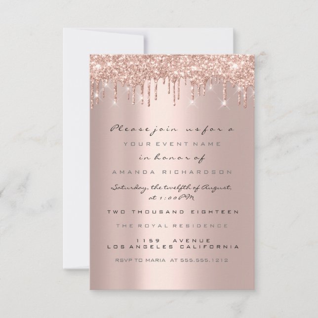 Spark Glitter Drips Rose Bridal Shower Sweet 16th Invitation (Front)
