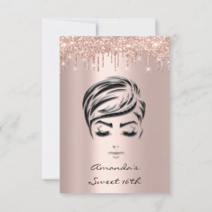 Spark Glitter Drips Rose Gold Sweet 16th 15th Gir Invitation