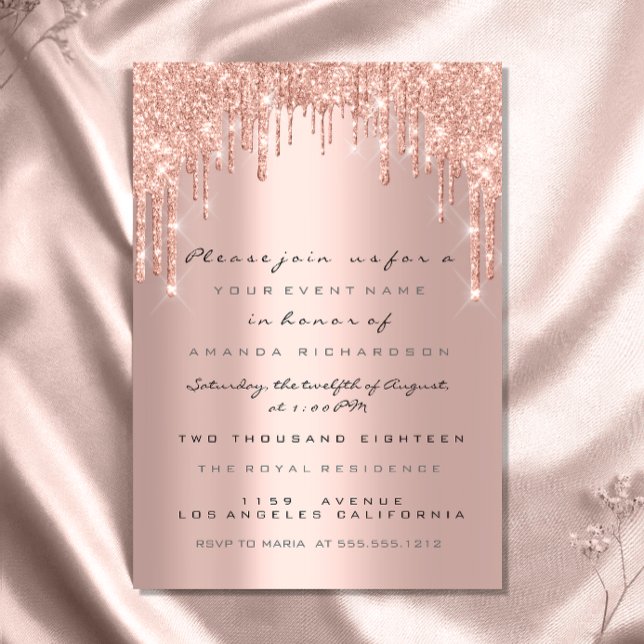 Spark Glitter Drips Rose Lux Bridal Sweet 16th Invitation (Creator Uploaded)