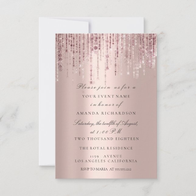 Spark Glitter Drips Rose Marsala Bridal Shower Invitation (Front)