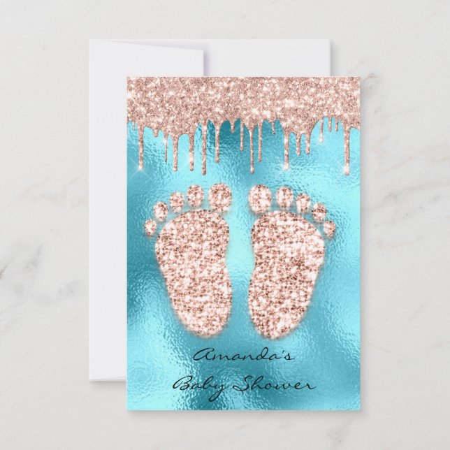 Spark Glitter Drips Rose Ocean  Baby Shower Feet Invitation (Back)
