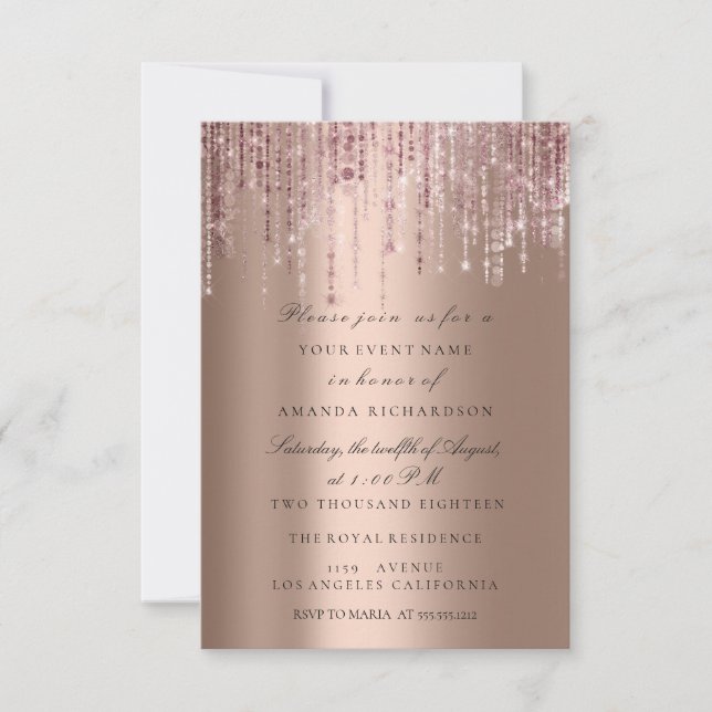 Spark Glitter Drips Rose Strings Bridal Shower Invitation (Front)