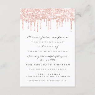 Spark Glitter Drips Rose White  Bridal Sweet 16th Invitation