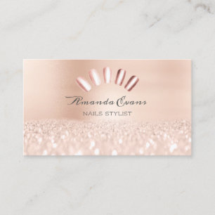 Spark Glitter Rose Gold Nails Artist Blush Appointment Card
