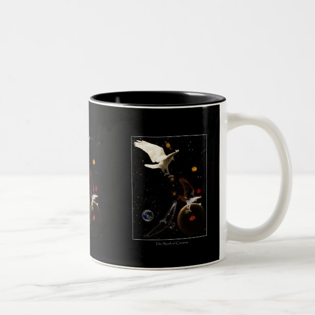 "Spark of Creation" White Raven Gifts Two-Tone Coffee Mug (Right)