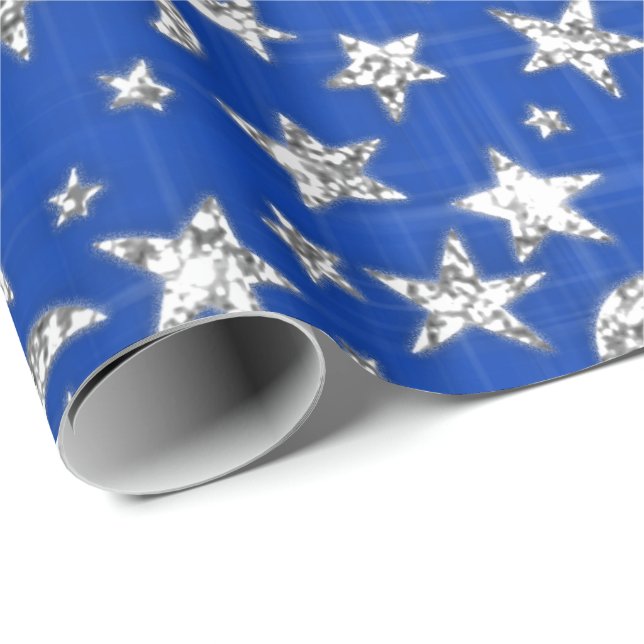 Spark Silver Grey Grey Stars Moon Blue Indigo Wrapping Paper (Roll Corner)
