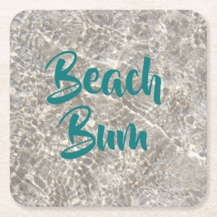 Sparkeling water on sand beach bum coaster