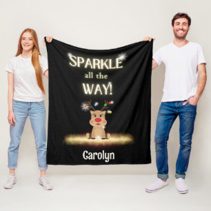 Sparkle All the Way Reindeer Christmas Fleece Blanket
