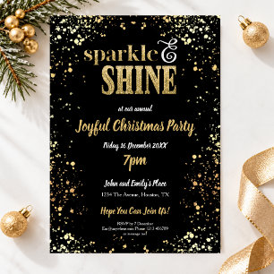 Sparkle And Shine Gold Black Christmas Party Invitation