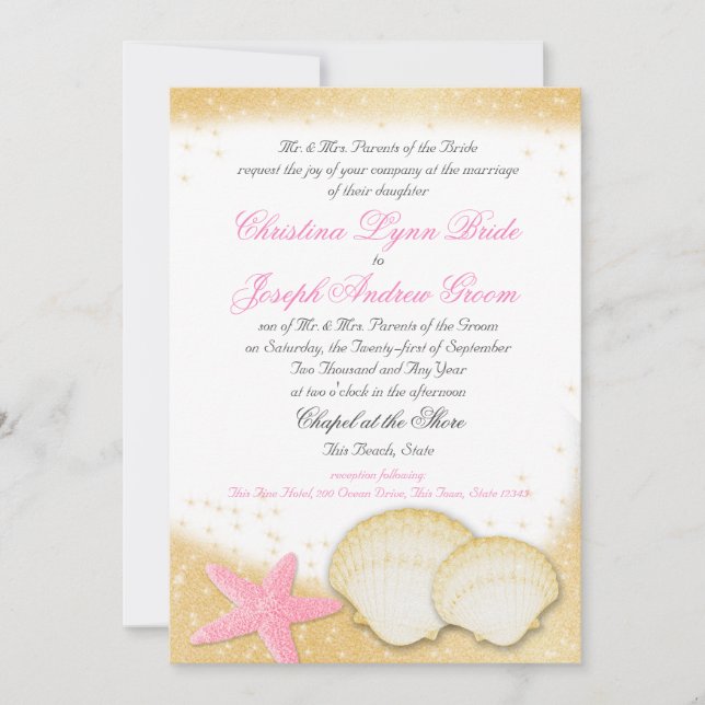 Sparkle Beach Sea Shells and Starfish Invitation (Front)