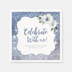 Sparkle blue glitter and floral celebrate with us napkin