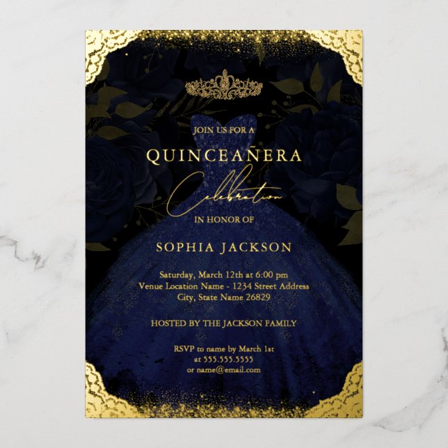 Sparkle Blue Gold Dress Tiara Photo Quinceanera  (Front)