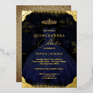 Sparkle Blue Gold Dress Tiara Quinceanera 