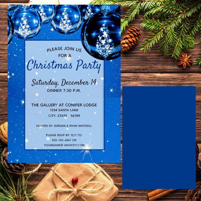Sparkle Blue Ornaments Christmas Party Invitation (Creator Uploaded)