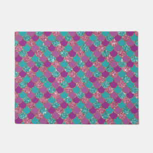 Sparkle Blue Purple Mermaid Tail Fish Scale Bright Doormat