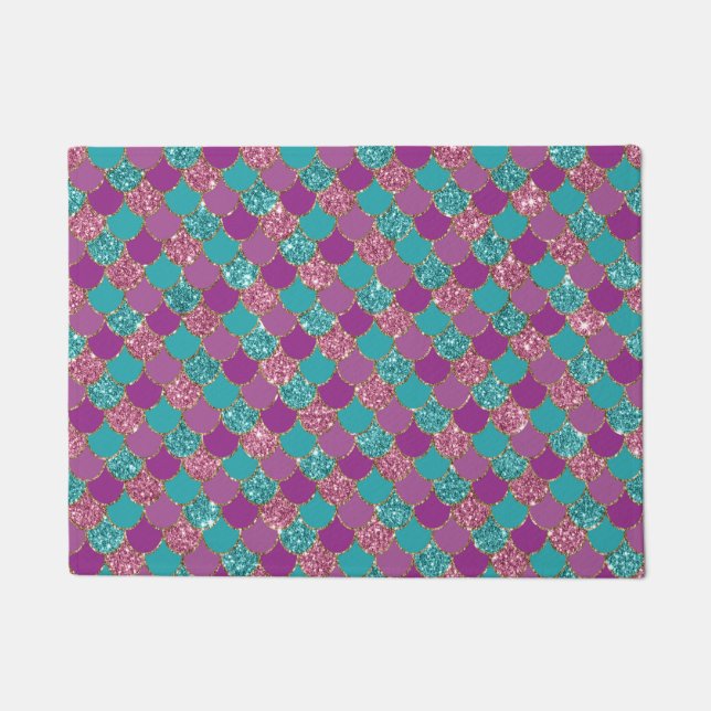 Sparkle Blue Purple Mermaid Tail Fish Scale Bright Doormat (Front)