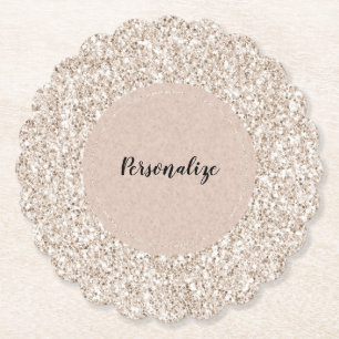 Sparkle Blush Cream Glitz Glitter  Paper Coaster