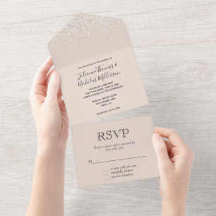 Sparkle Blush Cream Glitz Glitter Wedding      All In One Invitation