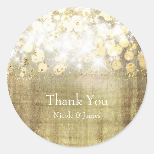 Sparkle Bright Lights Rustic Gold Favour Classic Round Sticker (Front)