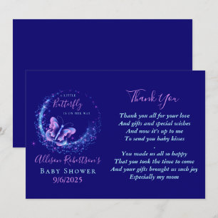 Sparkle Butterfly Girl Baby Shower Thank You Card 