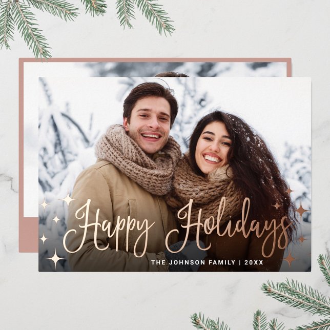 Sparkle Christmas 2 PHOTO Greeting Rose Gold Foil Holiday Card (Creator Uploaded)