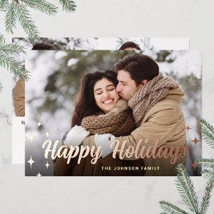 Sparkle Christmas 3 PHOTO Greeting Rose Gold Foil Holiday Card