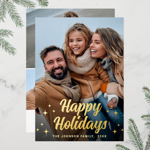 Sparkle Christmas 4 PHOTO Greeting Gold Foil Holiday Card