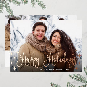 Sparkle Christmas 4 PHOTO Greeting Rose Gold Foil Holiday Card