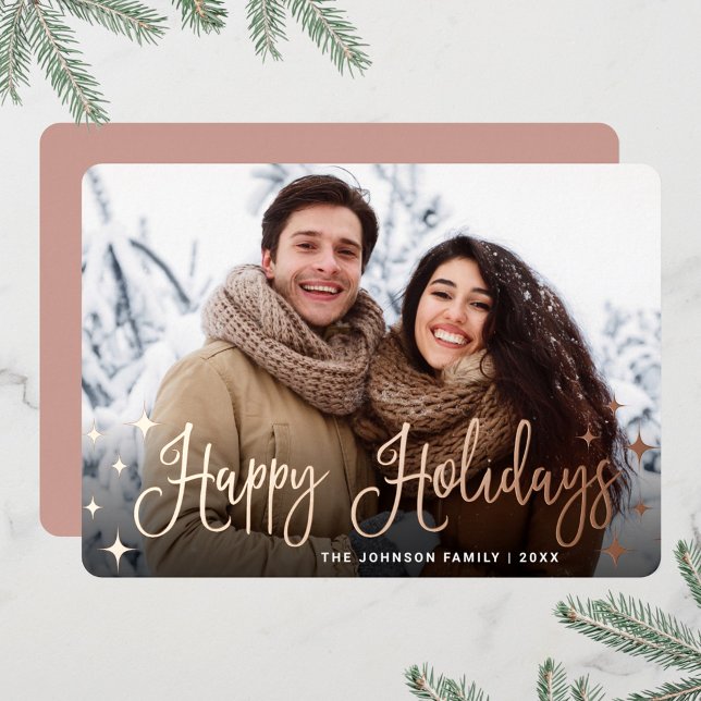 Sparkle Christmas PHOTO Greeting Rose Gold Foil Holiday Card (Creator Uploaded)