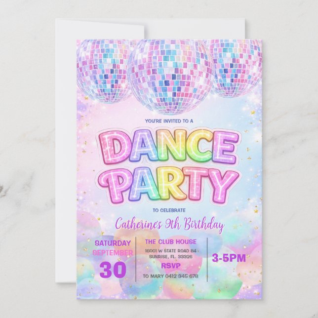 Sparkle Dance Disco Ball Birthday Party Invitation (Devant)