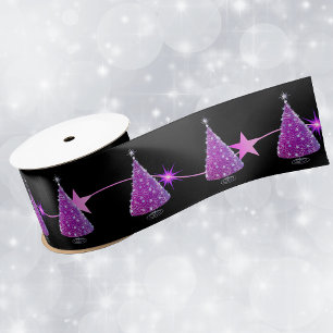 Sparkle Dark pink Silver Christmas Tree Star Black Satin Ribbon