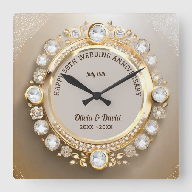 Sparkle Diamonds Wedding Anniversary  Square Wall Clock (Front)