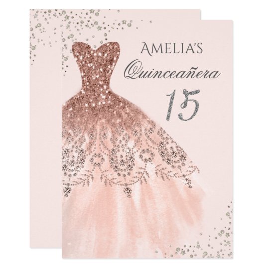 Sparkle Dress  Pink  Rose Gold Quinceanera  Invite Zazzle ca