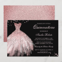 Sparkle Dress Rose Gold Quinceanera Invitation