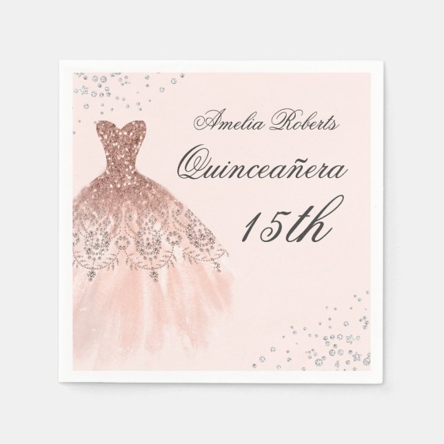 Sparkle Dress Rose Gold Quinceanera Napkin (Front)