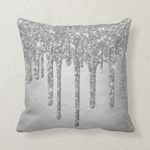 Sparkle Drip Decor   Platinum Silver Metallic Ice Throw Pillow