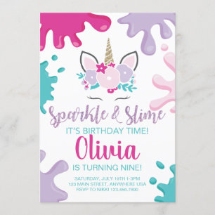 Sparkle et Slime Unicorn Slime Invitation d'annive