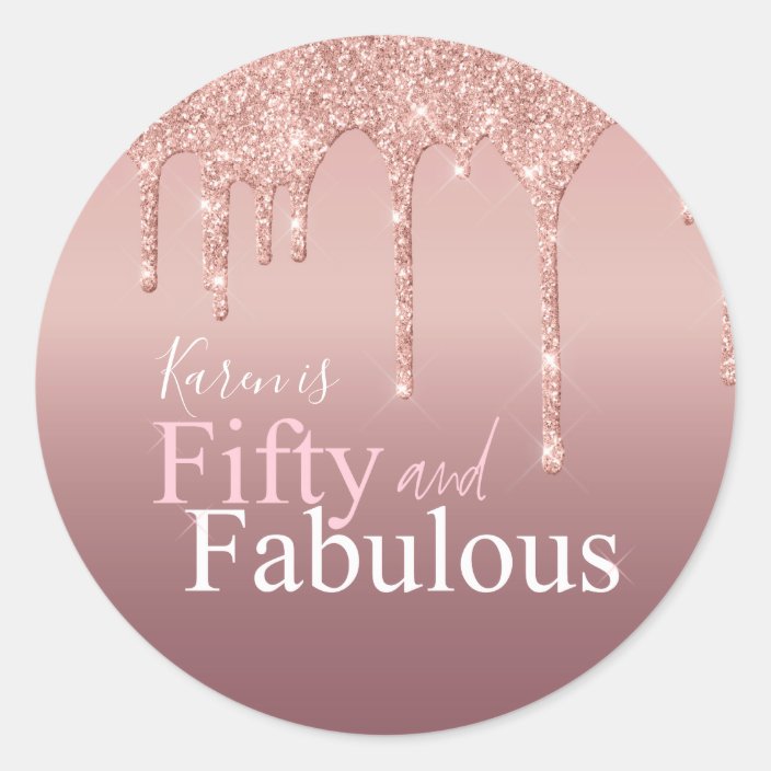 Sparkle Fifty And Fabulous Pink Glitter Birthday Classic Round Sticker