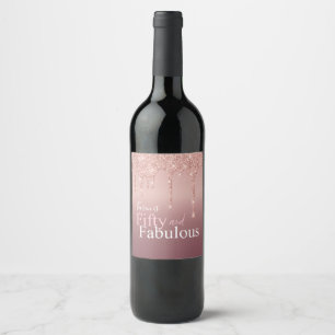 Sparkle Fifty and Fabulous Pink Glitter Birthday Wine Label