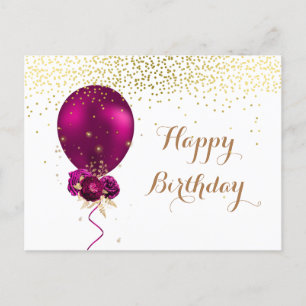 Sparkle Floral Happy Birthday Balloon Postcard