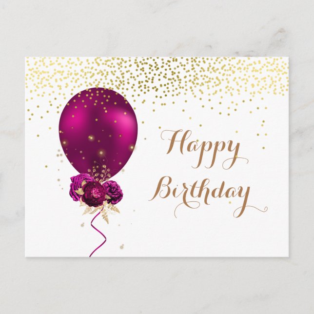 Sparkle Floral Happy Birthday Balloon Postcard (Front)