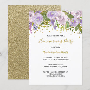 Sparkle Floral Purple Housewarming Party Invite