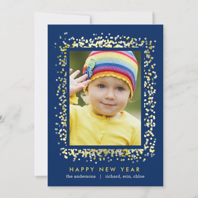 Sparkle Frame EDITABLE COLOR New Year Photo Card (Front)
