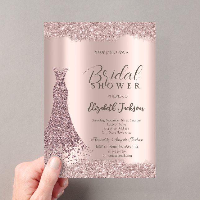 Sparkle Frame Rose Gold Dress Bridal Shower  Acrylic Invitations (Insitu (Handheld))